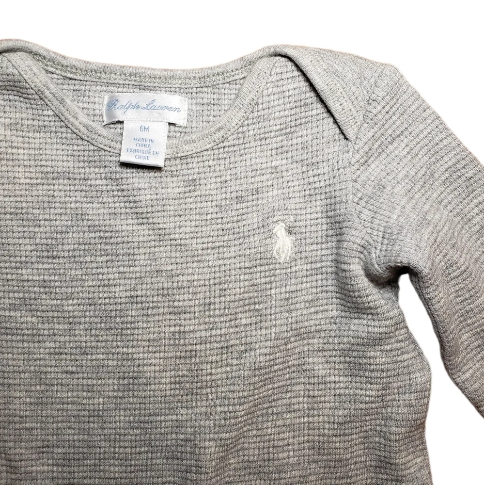 Ralph Lauren 6m Baby Boy Light Grey Thermal Long Sleeve Bodysuit